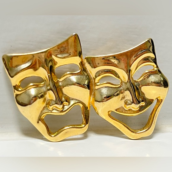 Jewelry - Vintage Comedy and Tragedy Mask Gold-Plated Brooch